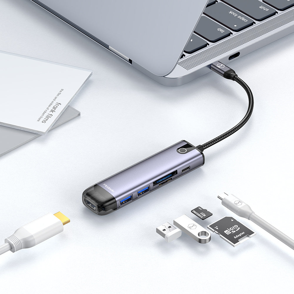 Hub USB-C McDodo HU-7740, 6v1, Siv
