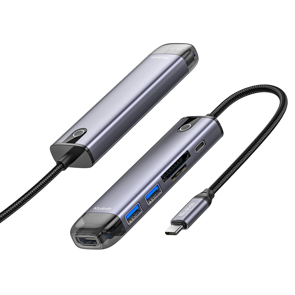 Hub USB-C McDodo HU-7740, 6v1, Siv