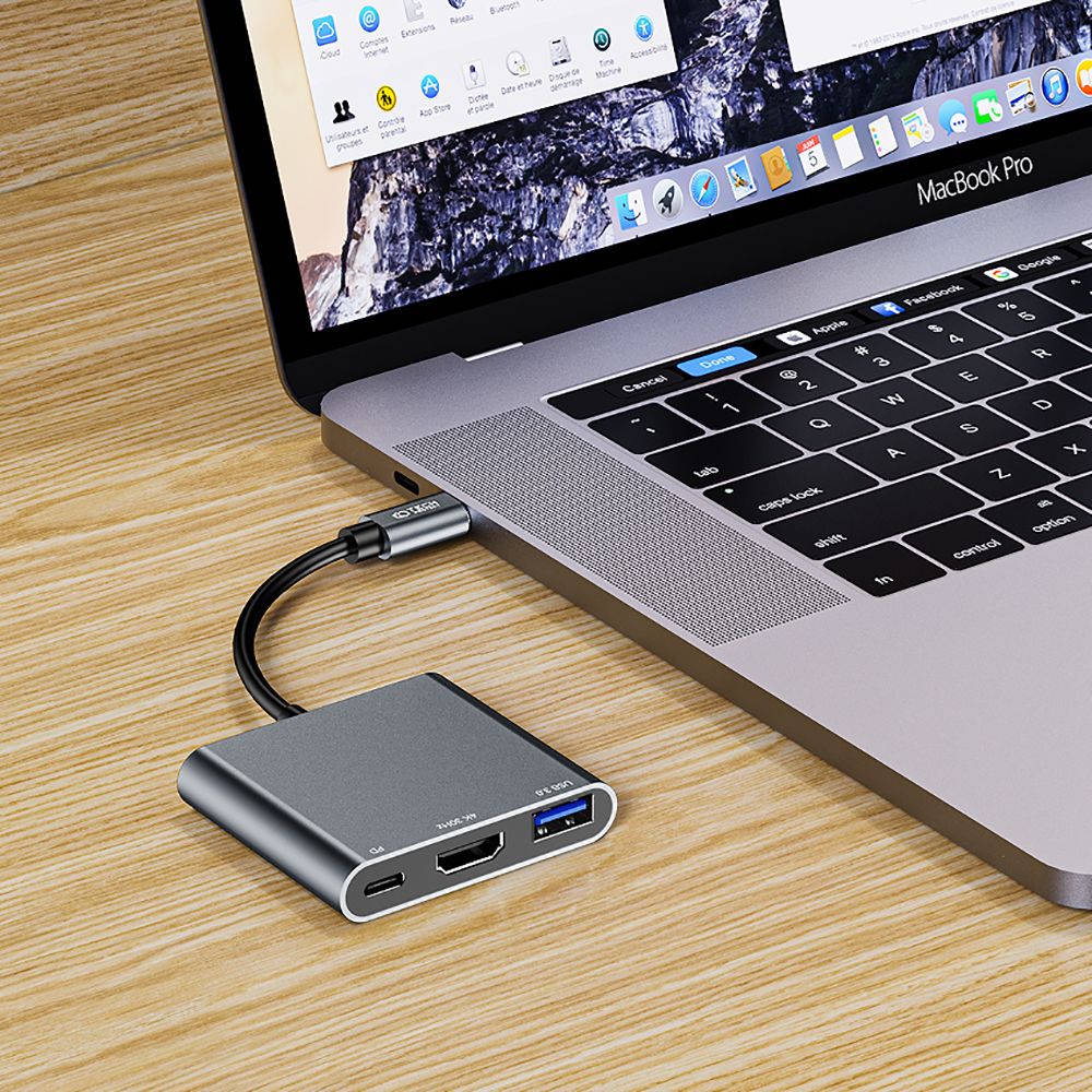 Hub USB-C Tech-Protect V1, USB-A 3.0 - 1 x USB-C - 1 x HDMI, Siv