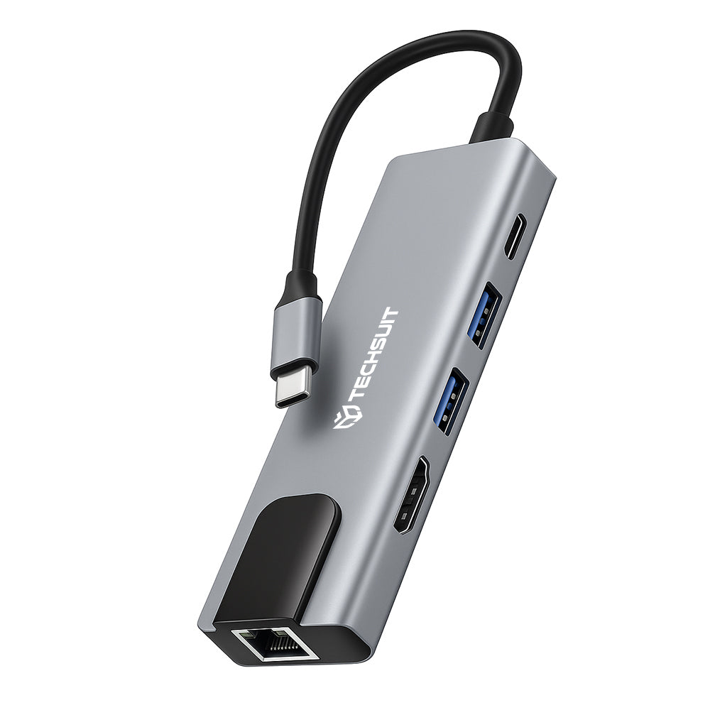USB-C Techsuit H1 NetBridge Hub, 5in1, Gray