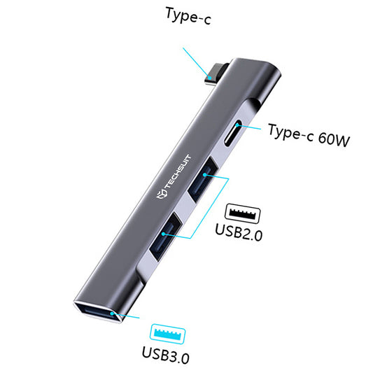 Hub USB-C Techsuit H12 ZenithDock, 4in1, Siv