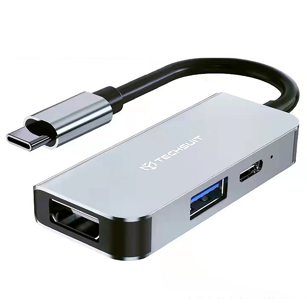 Hub USB-C Techsuit H4 TurboChargeX, 3v1, Siv