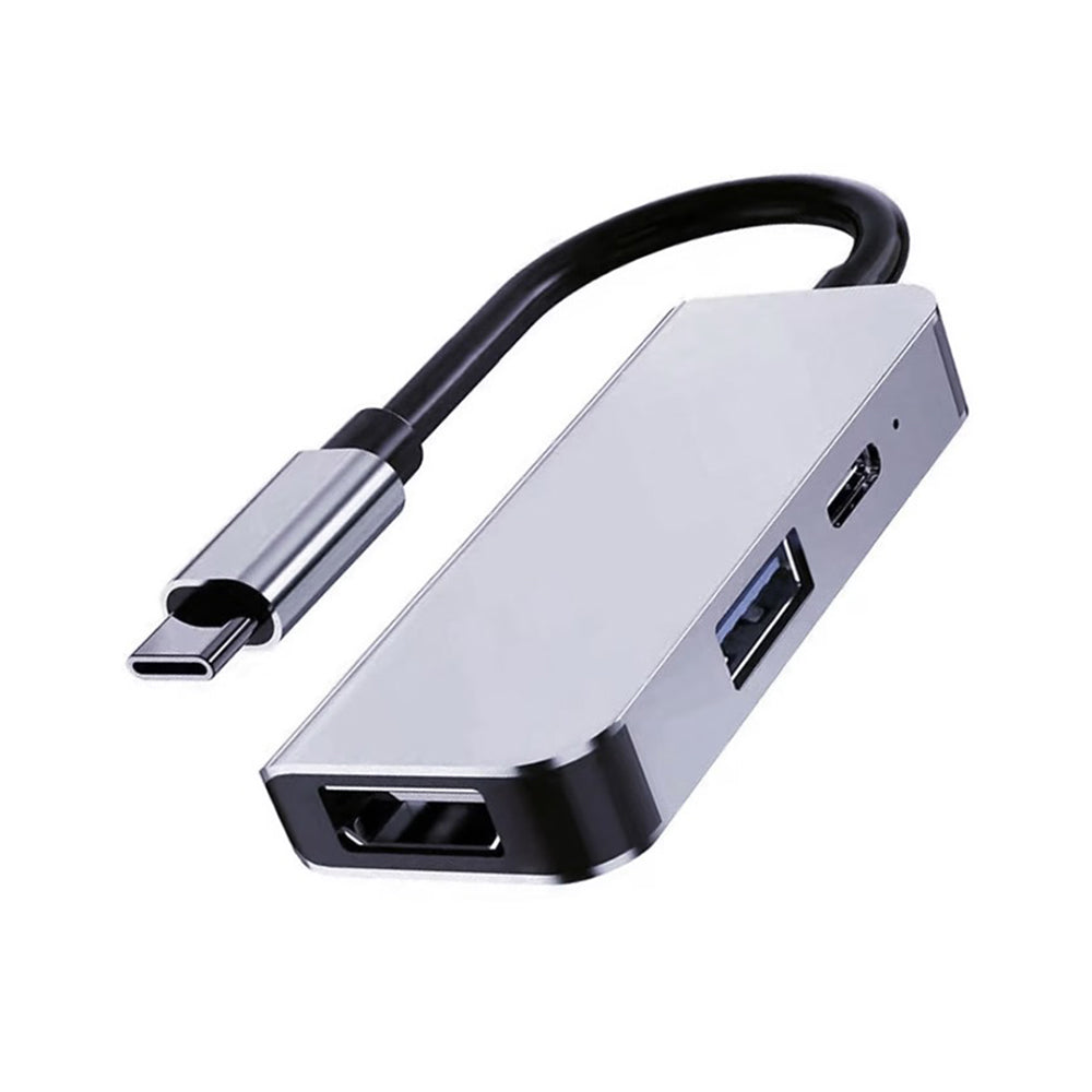Hub USB-C Techsuit H4 TurboChargeX, 3v1, Siv