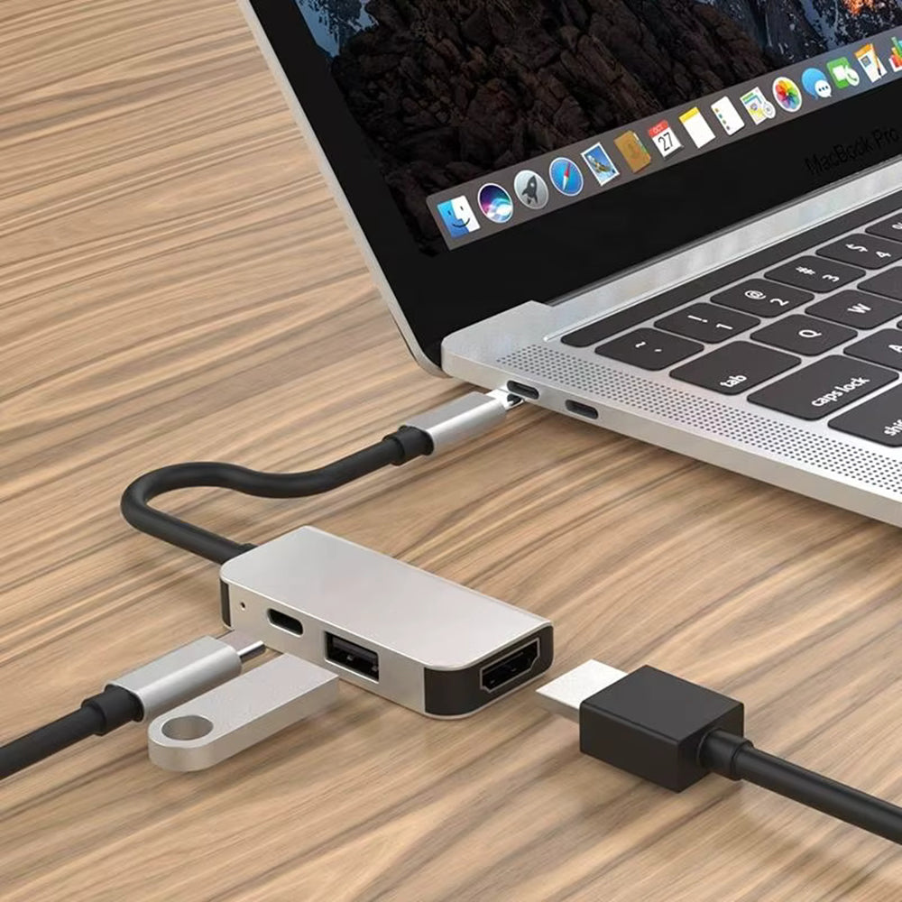 Hub USB-C Techsuit H4 TurboChargeX, 3v1, Siv