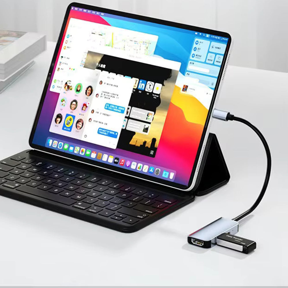 Hub USB-C Techsuit H4 TurboChargeX, 3v1, Siv