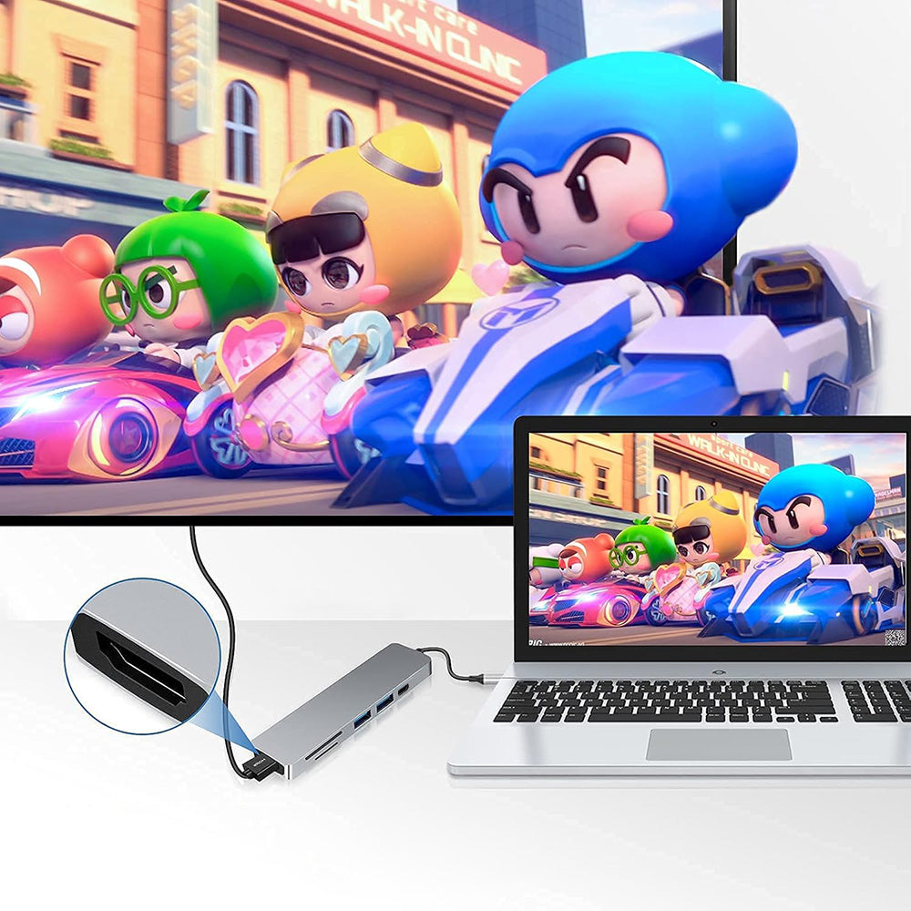 Hub USB-C Techsuit H5 TurboChargeX, 6v1, Siv