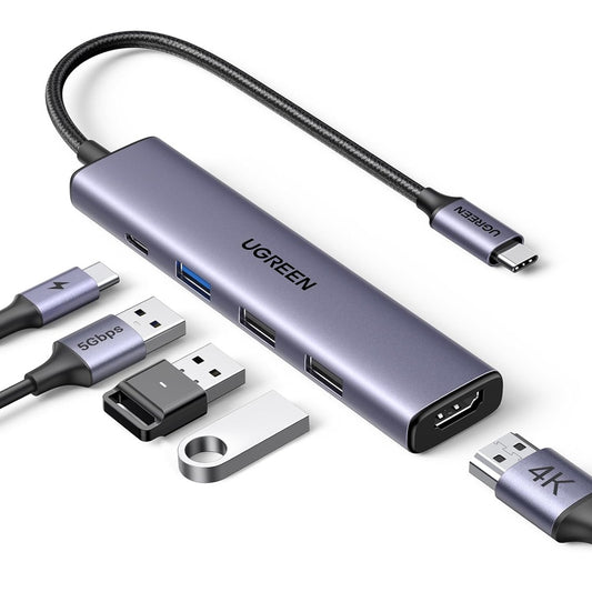 Hub USB-C UGREEN CM478, 1 x USB-A 3.0 - 2 x USB-A - 1 x USB-C - 1 x HDMI, Siv