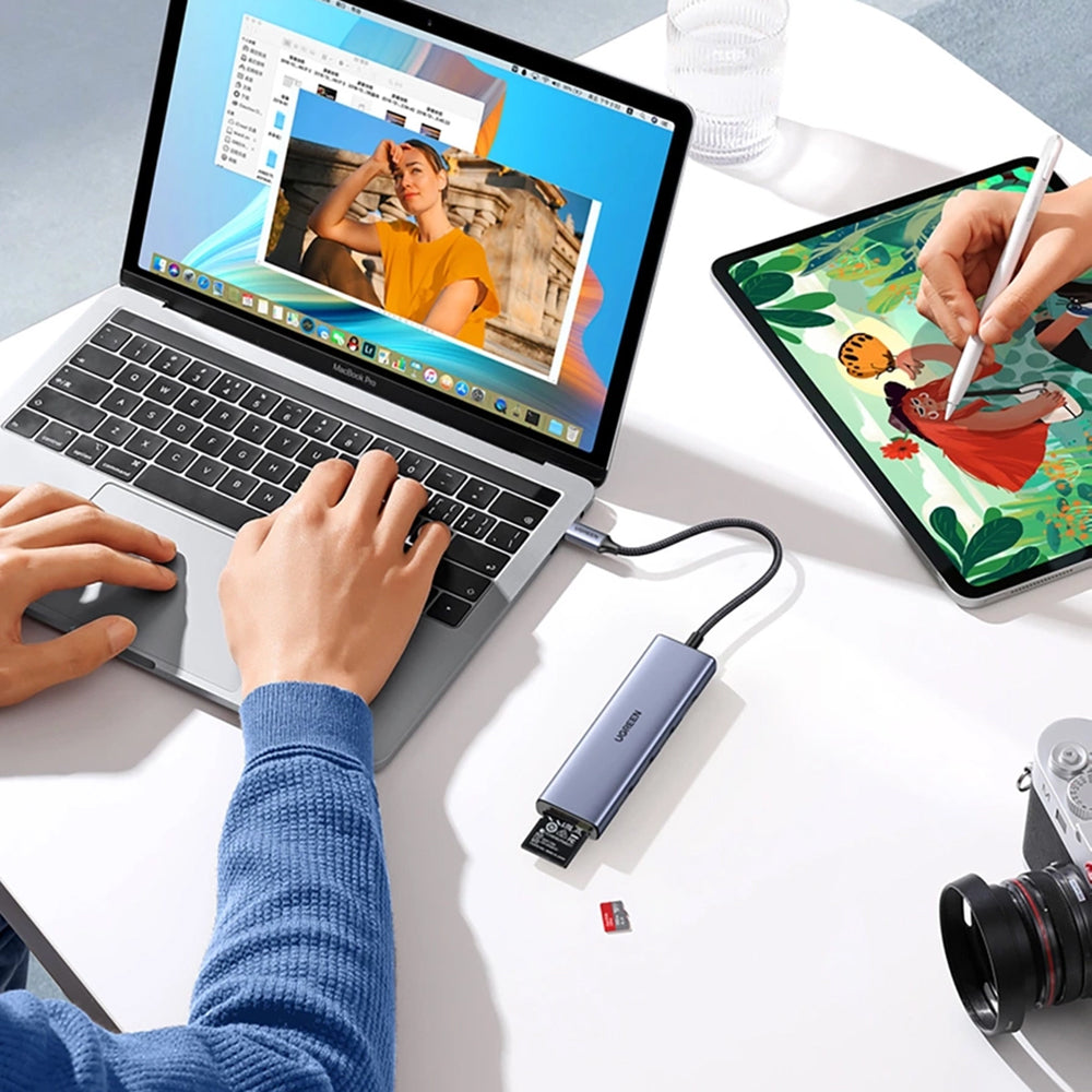 Hub USB-C UGREEN CM511 (20956A), 3 x USB-A 3.0 - 1 x HDMI - 1 x SD - 1 x microSD, Siv