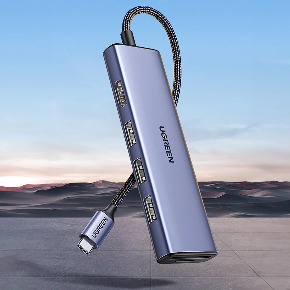 Hub USB-C UGREEN CM511 (20956A), 3 x USB-A 3.0 - 1 x HDMI - 1 x SD - 1 x microSD, Siv