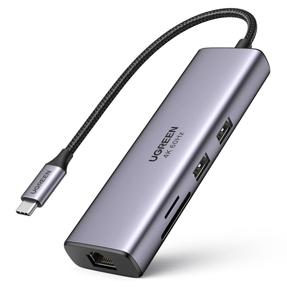 Hub USB-C UGREEN CM512 (60515), 2 x USB-A 3.0 - 1 x USB-C - 1 x HDMI - 1 x SD - 1 x microSD - 1 x RJ45, Siv