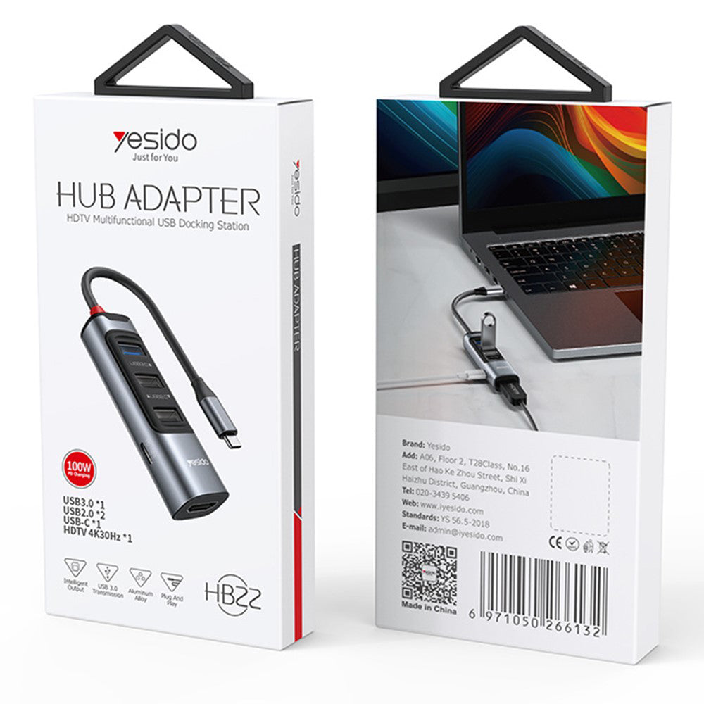 Hub USB-C Yesido HB22, 5v1, Siv