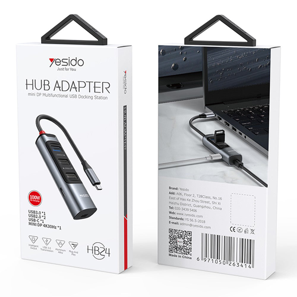 Hub USB-C Yesido HB24, 5v1, Siv