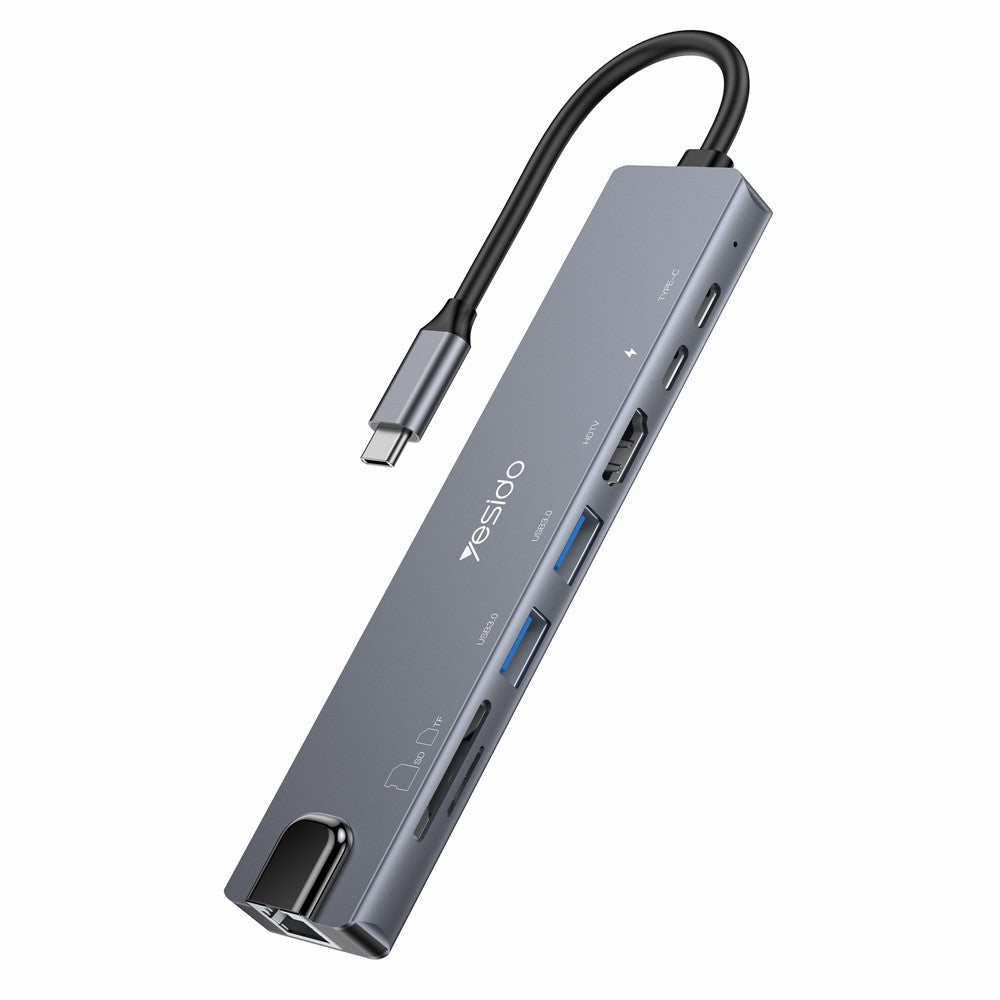 Hub USB-C Yesido HB27, 8v1, Siv