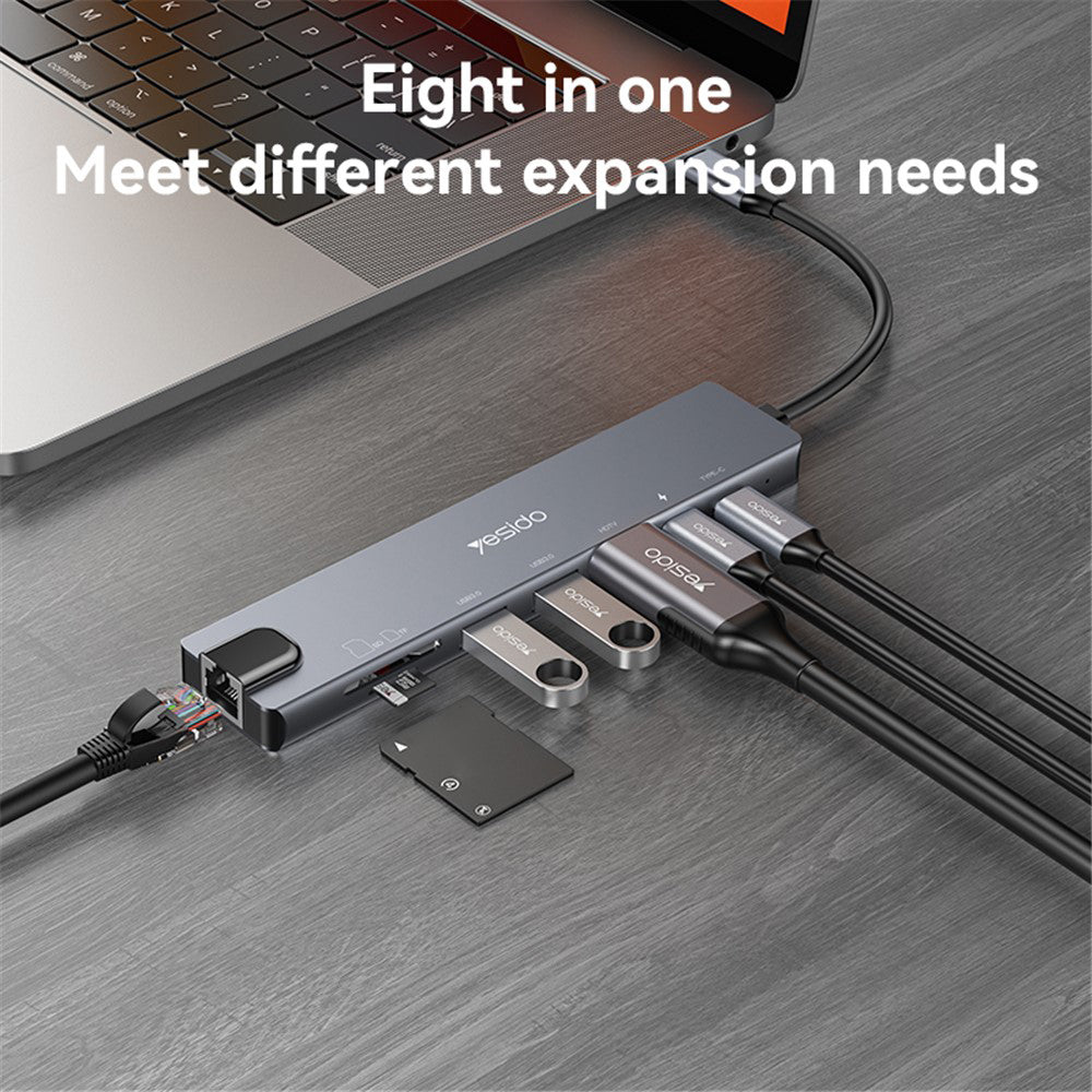 Hub USB-C Yesido HB27, 8v1, Siv