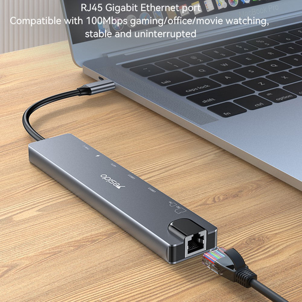 Hub USB-C Yesido HB27, 8v1, Siv