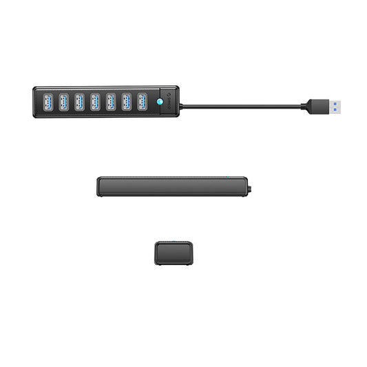 USB hub Orico PW7U-U3, 7 x USB-A 3.0 - 1 x USB-C, črn