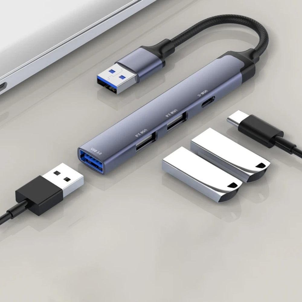 USB Hub Techsuit H19 PolarisBridge, 4v1, Sivo Bel