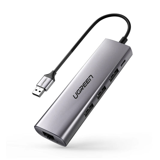 Razdelilnik USB UGREEN CM266, 3 x USB-A 3.0 - 1 x RJ45, siv
