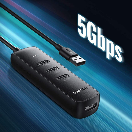 Razdelilnik USB UGREEN CM416, 4 x USB-A 3.0, 0,25 m, črn