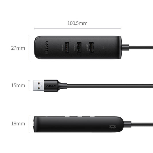 Hub USB UGREEN CM416, 4 x USB-A 3.0, 1m, črn