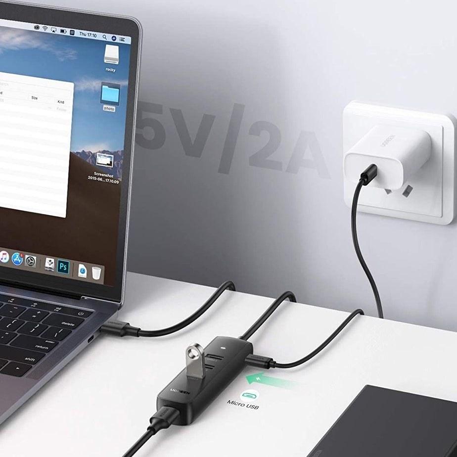 USB hub UGREEN CM416, 4 x USB-A 3.0, 0.25m, črn