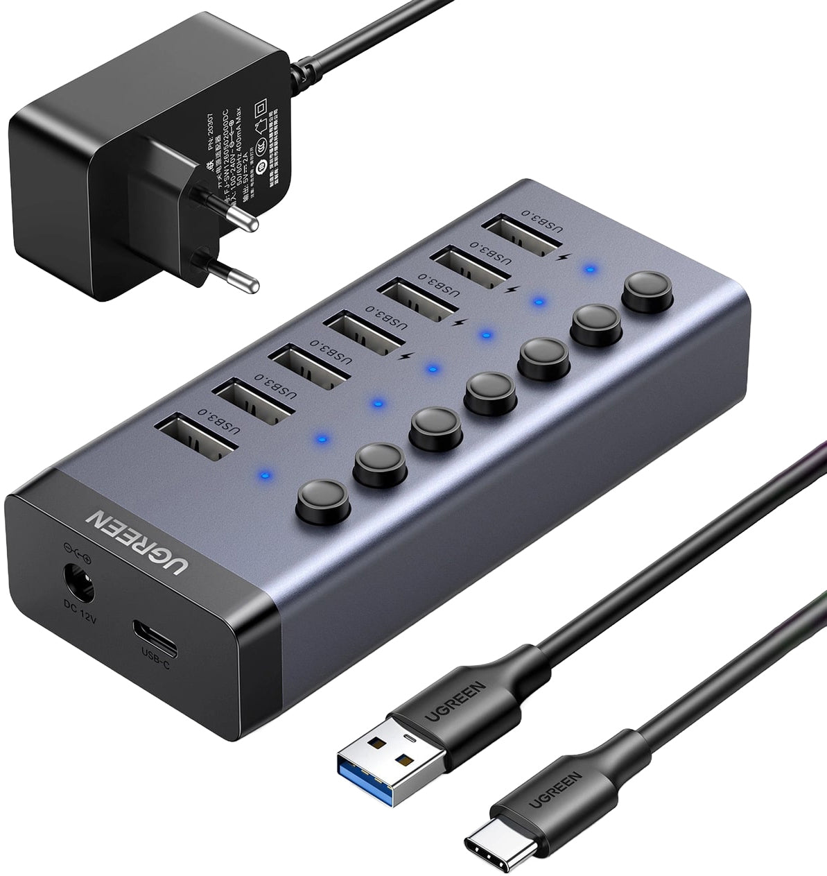 Hub USB UGREEN CM481, 7 x USB-A 3.0, Siv