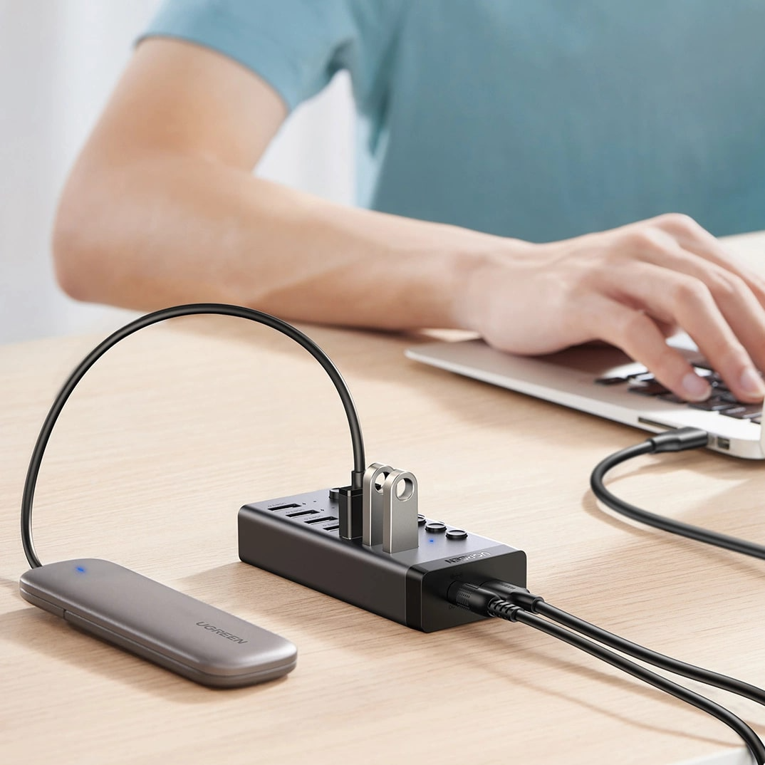 Hub USB UGREEN CM481, 7 x USB-A 3.0, Siv