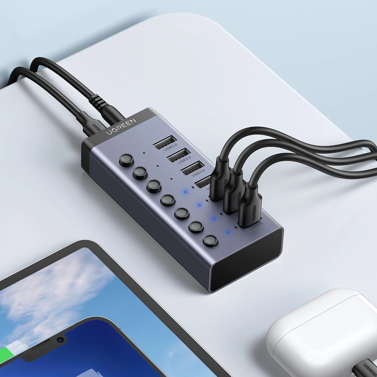 Hub USB UGREEN CM481, 7 x USB-A 3.0, Siv