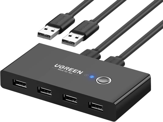 Razdelilnik USB UGREEN US216 Two Sharing Switch Box, 4 x USB-A, črn
