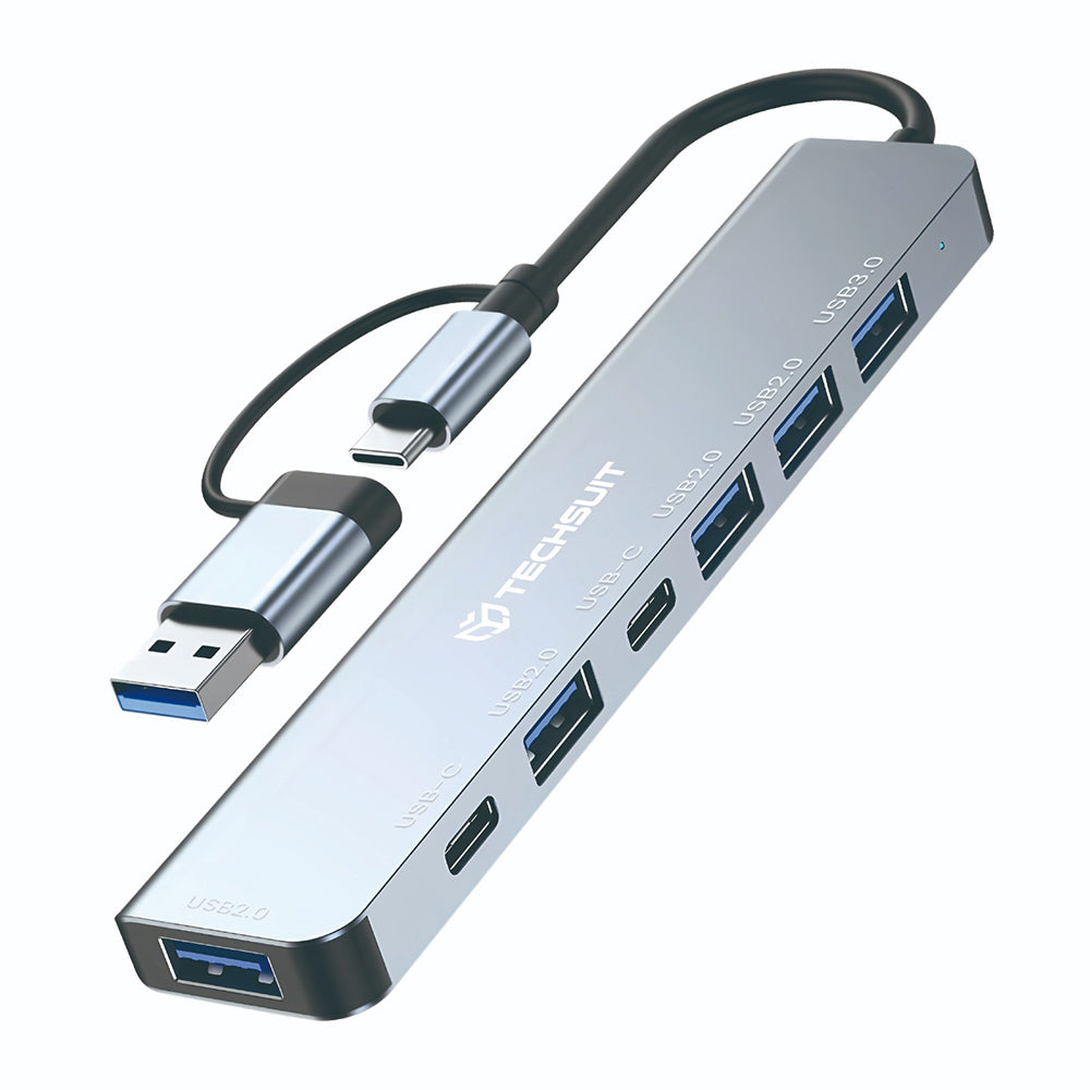 Hub USB / USB-C Techsuit H6 DataBridge, 7v1, Siv