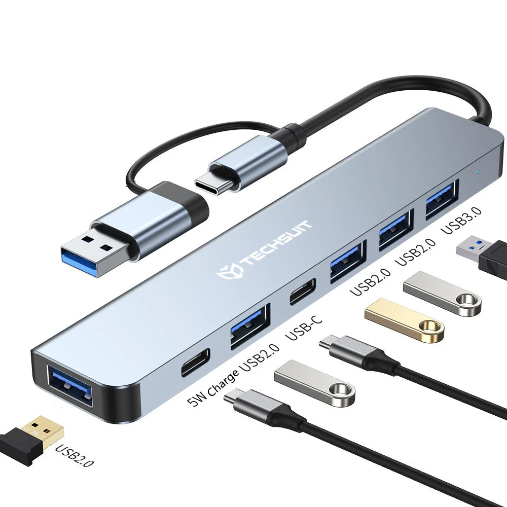 Hub USB / USB-C Techsuit H6 DataBridge, 7v1, Siv