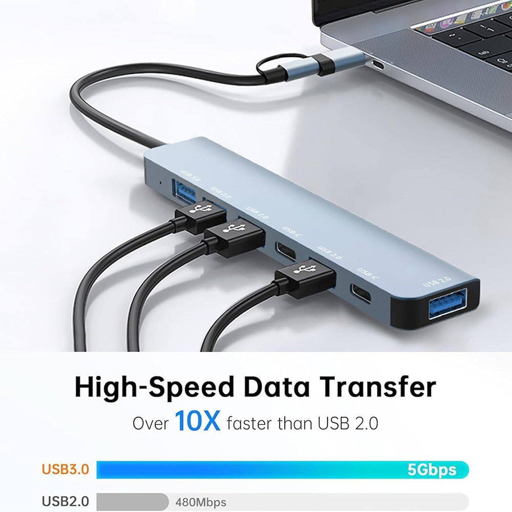 Hub USB / USB-C Techsuit H6 DataBridge, 7v1, Siv