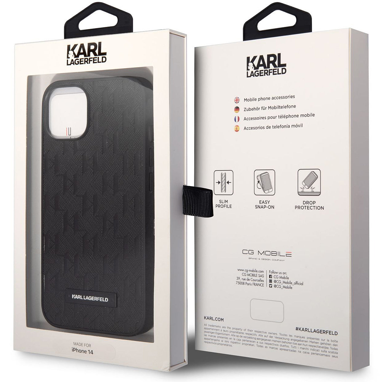 Ovitek za Apple iPhone 14 Plus, Karl Lagerfeld, Saffiano Monogram Metal Logo, črn