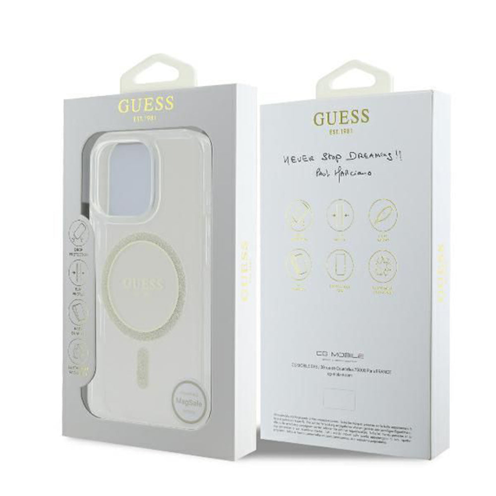 Ovitek MagSafe za Apple iPhone 16 Pro, Guess, IML Glitter Ring, Prozoren GUHMP16LHFGERET
