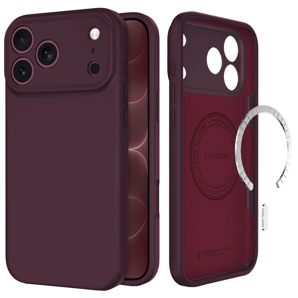 MagSafe ovitek za Apple iPhone 18 Pro / 17 Pro, Tech-Protect, silikon, vinsko rdeč