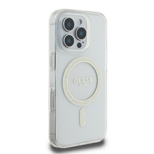 Ovitek MagSafe za Apple iPhone 16 Pro, Guess, IML Glitter Ring, Prozoren GUHMP16LHFGERET