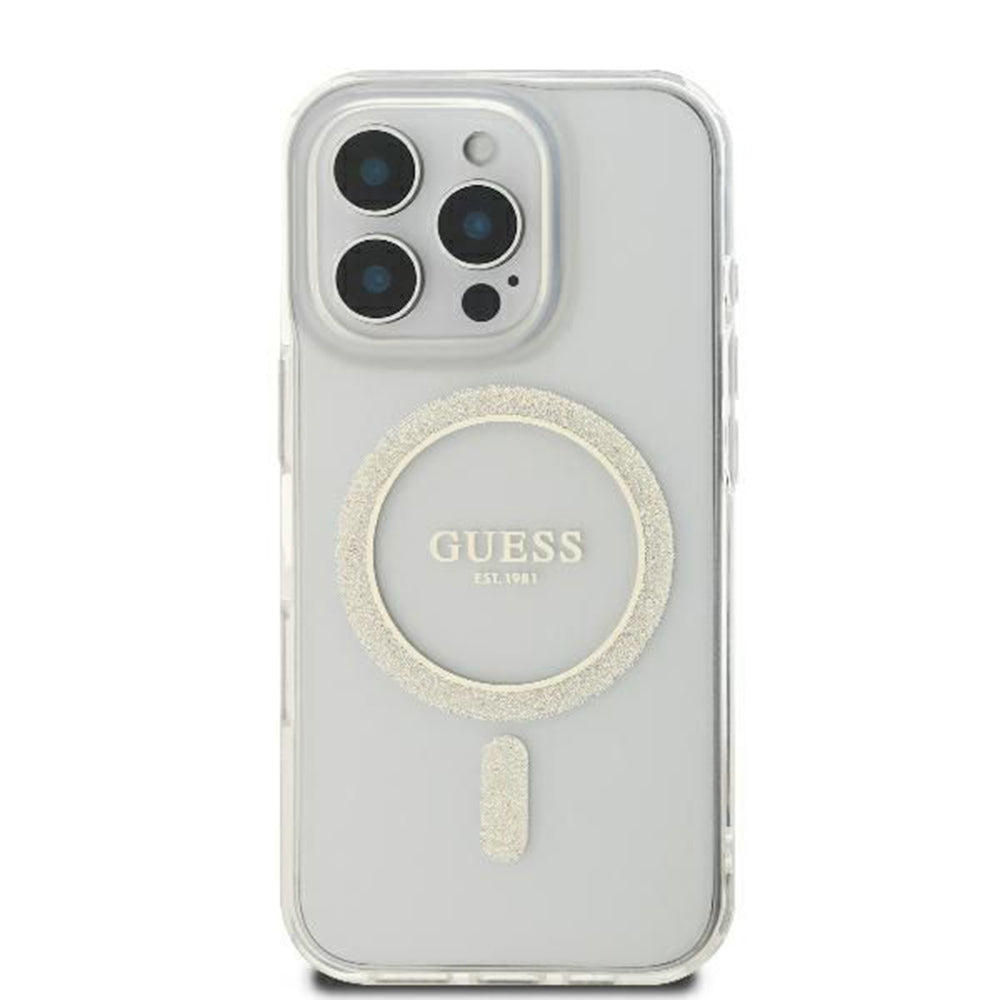 Ovitek MagSafe za Apple iPhone 16 Pro, Guess, IML Glitter Ring, Prozoren GUHMP16LHFGERET