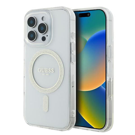 Ovitek MagSafe za Apple iPhone 16 Pro, Guess, IML Glitter Ring, Prozoren GUHMP16LHFGERET