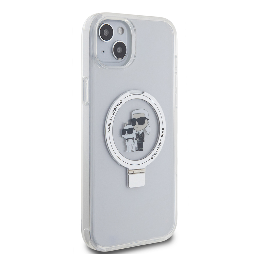 Ovitek MagSafe za Apple iPhone 15 Plus, Karl Lagerfeld, Ringstand Karl and Choupette, bel, ponovno zapakiran