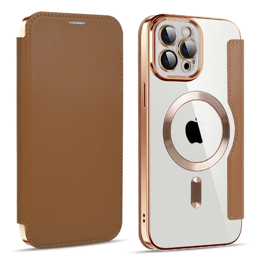 Ovitek MagSafe za Apple iPhone 11 Pro Max, Techsuit, SmartMag Book, rjav