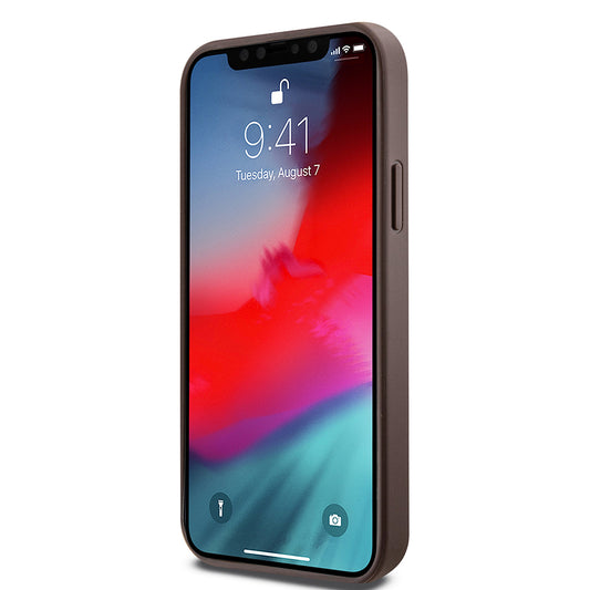 Ovitek MagSafe za Apple iPhone 12 / 12 Pro, Guess, 4G Ring Classic Logo, rjava