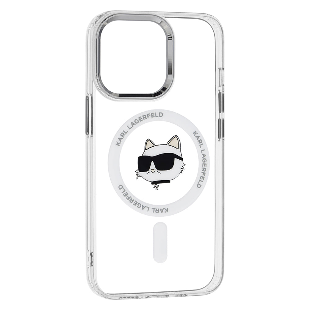 Ovitek MagSafe za Apple iPhone 13 Pro Max, Karl Lagerfeld, IML Metal Choupette's Head, Bela