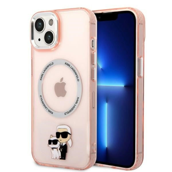 MagSafe ovitek za Apple iPhone 14, Karl Lagerfeld, Ikonik Karl & Choupette, Roza