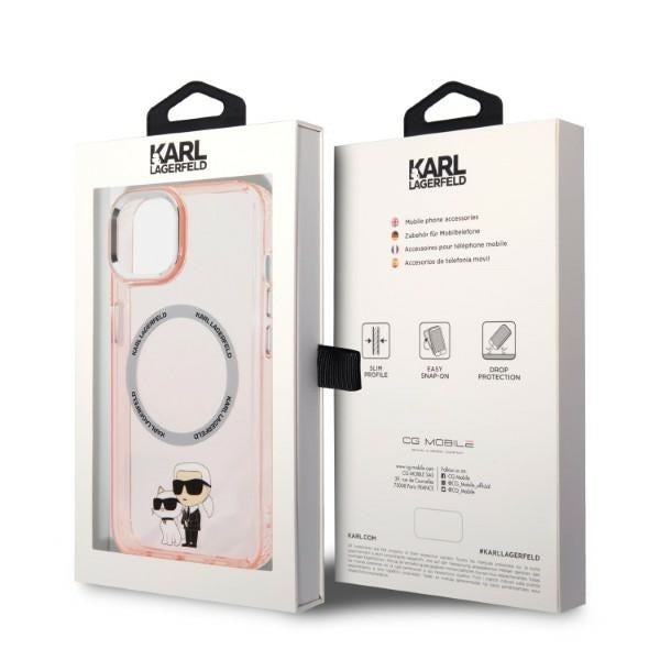 MagSafe ovitek za Apple iPhone 14, Karl Lagerfeld, Ikonik Karl & Choupette, Roza