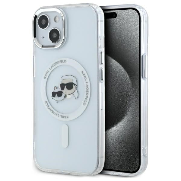 Ovitek MagSafe za Apple iPhone 14, Karl Lagerfeld, IML Metal Karl & Choupette's Heads, Bela