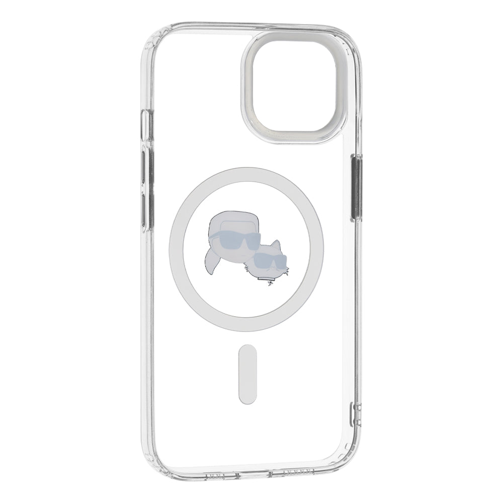 Ovitek MagSafe za Apple iPhone 14, Karl Lagerfeld, IML Metal Karl & Choupette's Heads, Bela