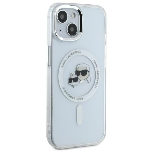 Ovitek MagSafe za Apple iPhone 14, Karl Lagerfeld, IML Metal Karl & Choupette's Heads, Bela