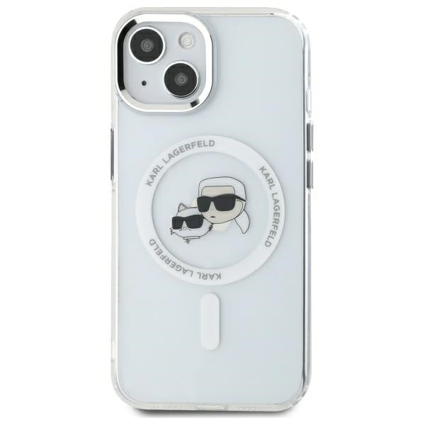Ovitek MagSafe za Apple iPhone 14, Karl Lagerfeld, IML Metal Karl & Choupette's Heads, Bela