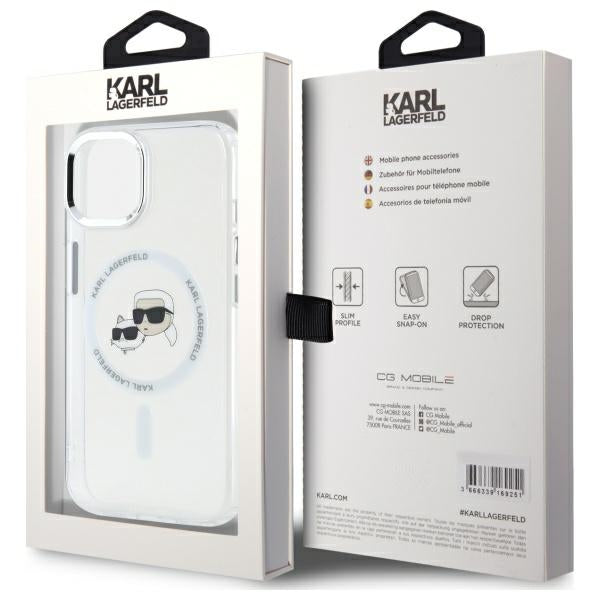 Ovitek MagSafe za Apple iPhone 14, Karl Lagerfeld, IML Metal Karl & Choupette's Heads, Bela