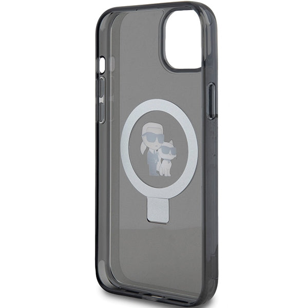 Ovitek MagSafe za Apple iPhone 14, Karl Lagerfeld, Ring Stand Karl & Choupette, črn